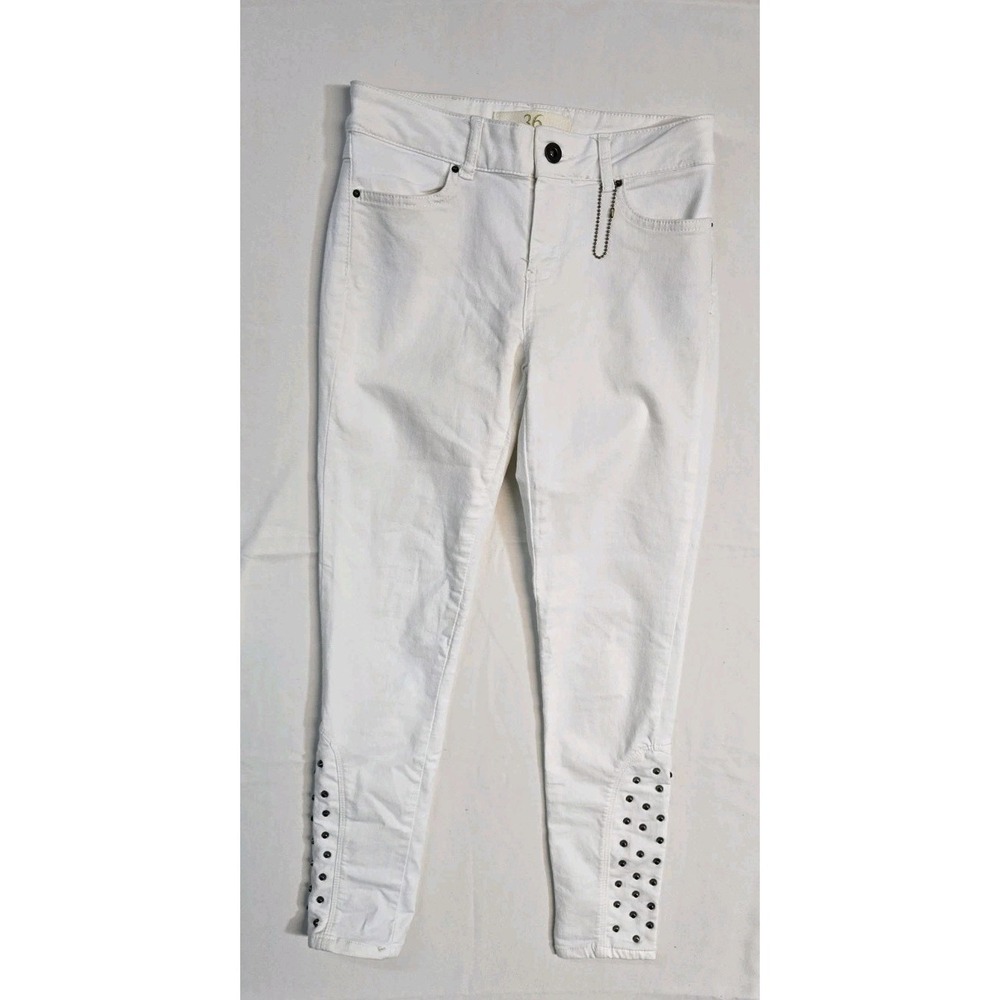 Zara Women's ‎ Skinny White Pants 4 Studs vintage y2k